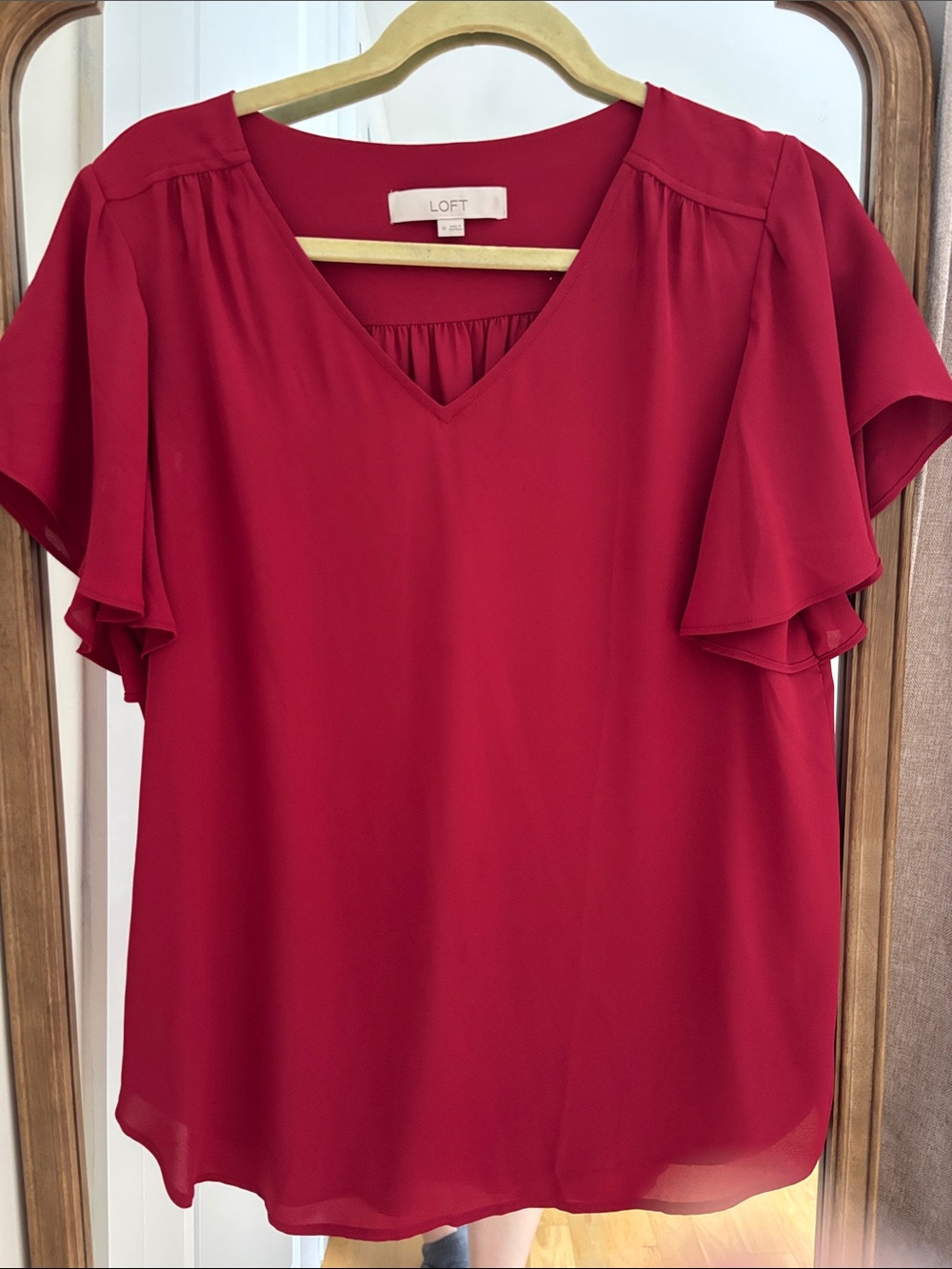LOFT Red V-Neck Flutter Sleeve Top